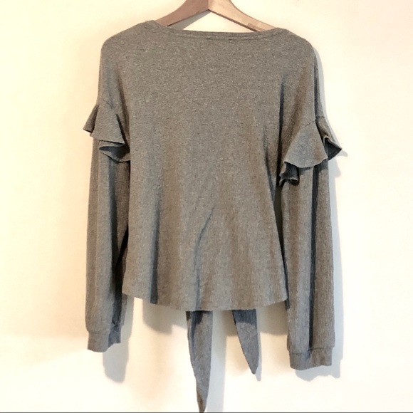 1. State long sleeve tie front gray top - Picture 2 of 5
